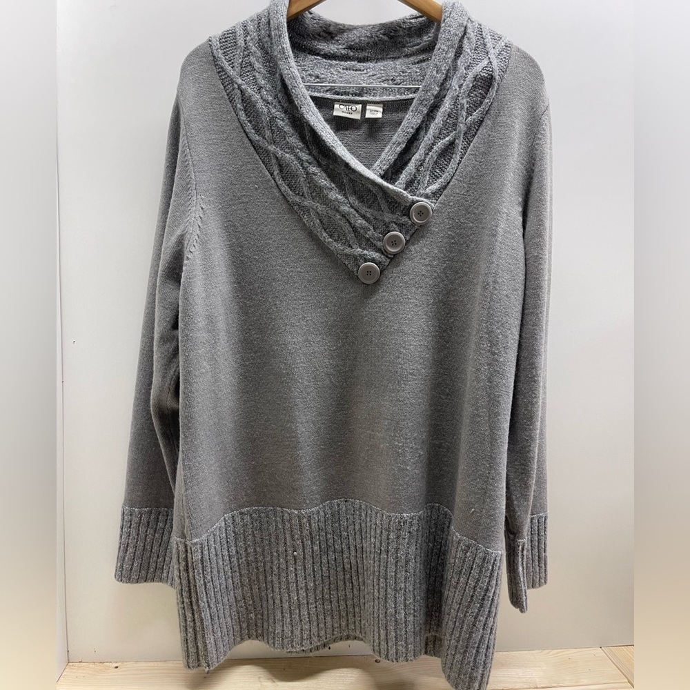 Cato Charcoal Cowl Neck Sweater with Button Accents
